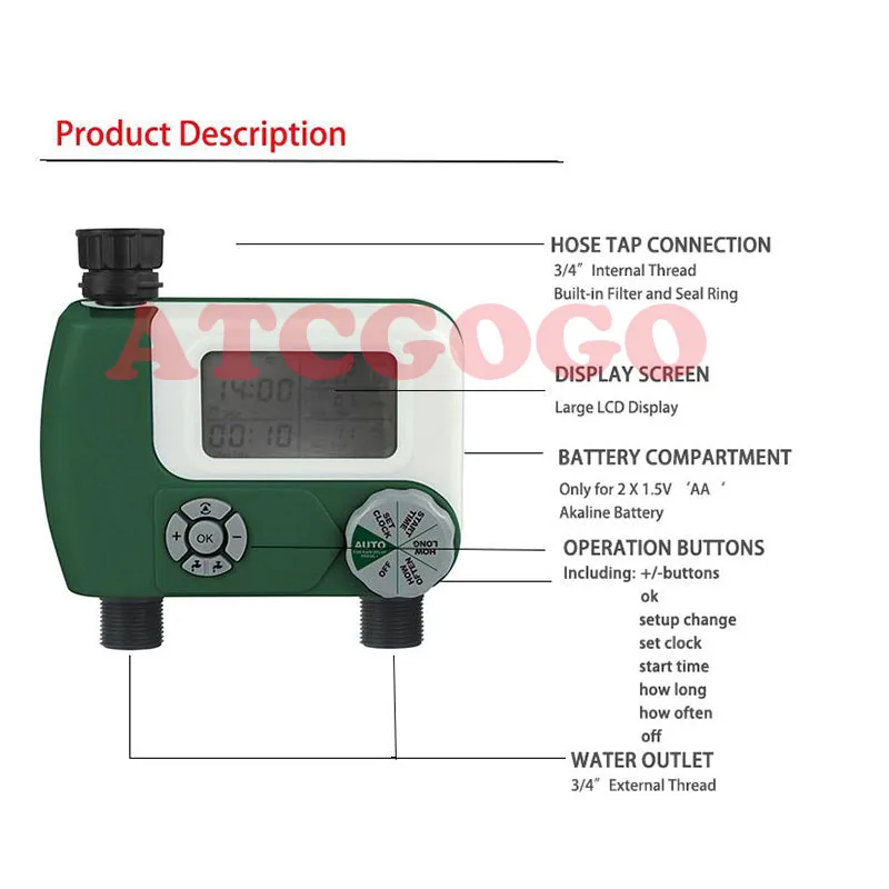 Электронный садовый умный автоматический таймер подачи воды с двумя клапанами |