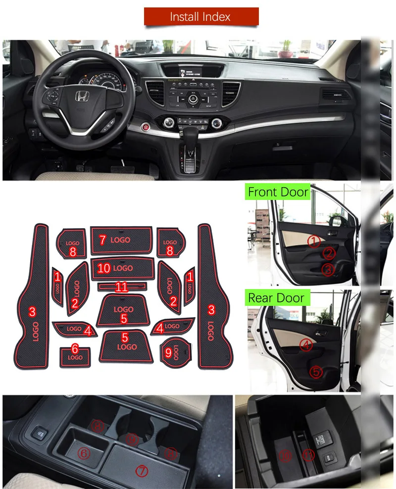 Противоскользящий коврик для Honda CRV 2015 2016 4 го поколения накладки на передние и