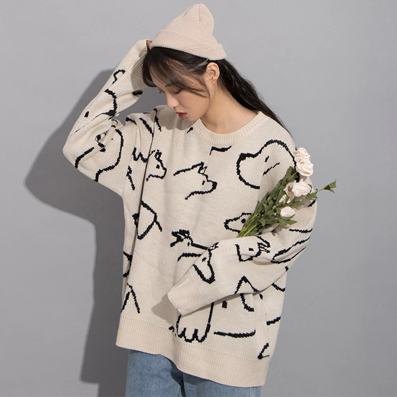 Ретро свитер в стиле хип-хоп Женский Пуловер Свободный вязаный женский зимний
