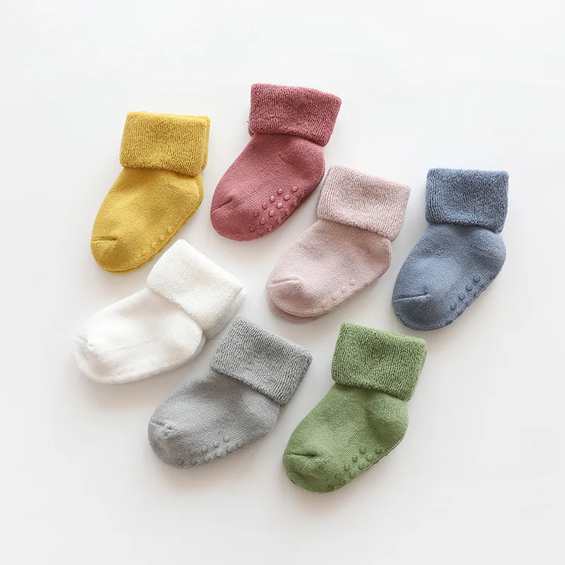 Baby Socks Anti Slip Kids With Rubber Soles Newborn Girl Boy Thicken Wool Floor Sock Children Winter Warmer Sokken 0-3Y | Детская одежда