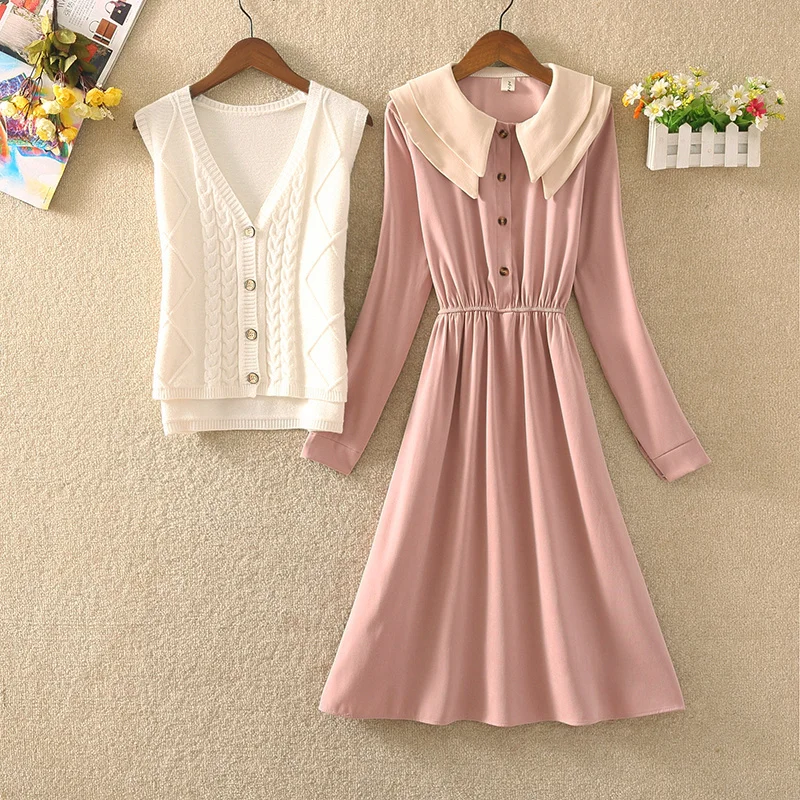 

Design Corduroy Long-Sleeved Dress for Women 2021 New Waist-Tight Western Style Slimming Youthful-Looking Jum