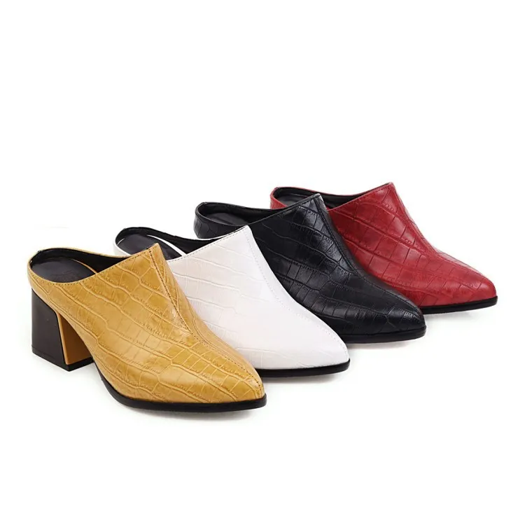 

2021 Spring and Summer Foreign Trade New European and American Style Fashion Stone Pattern Muller Shoes Chunky Heel Slip-on