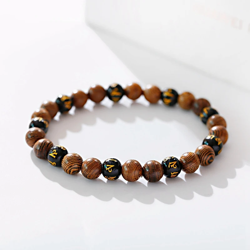 

Classic Yoga Buddhist Wood Beads Bracelet Men Homme Ethinc Tibetan Rune Stone Charm Bracelet Bileklik Mala Prayer For Women