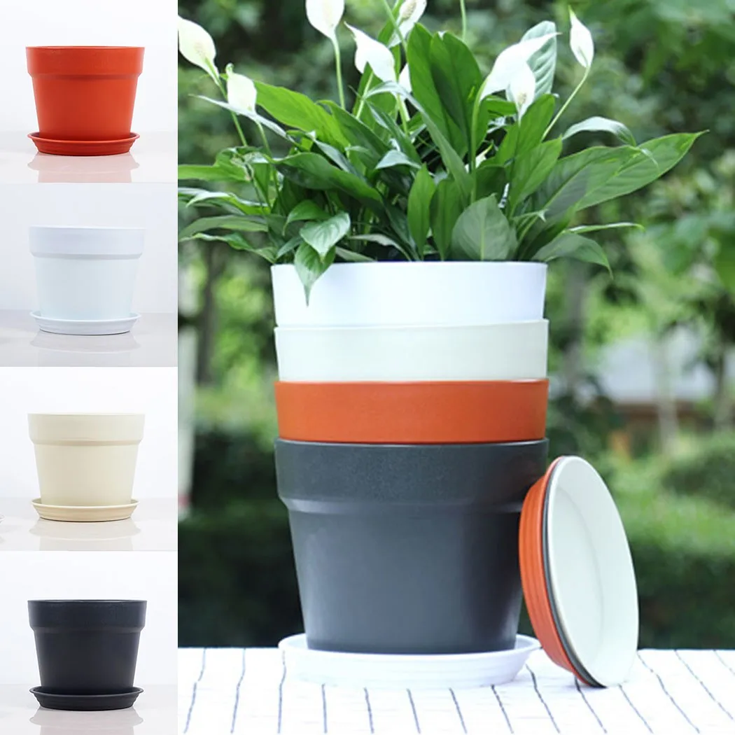 

Plastic Round Plant Flower Pot Planter Grow Container Water Garden With Tray Storage Garden Supplies New Arrival