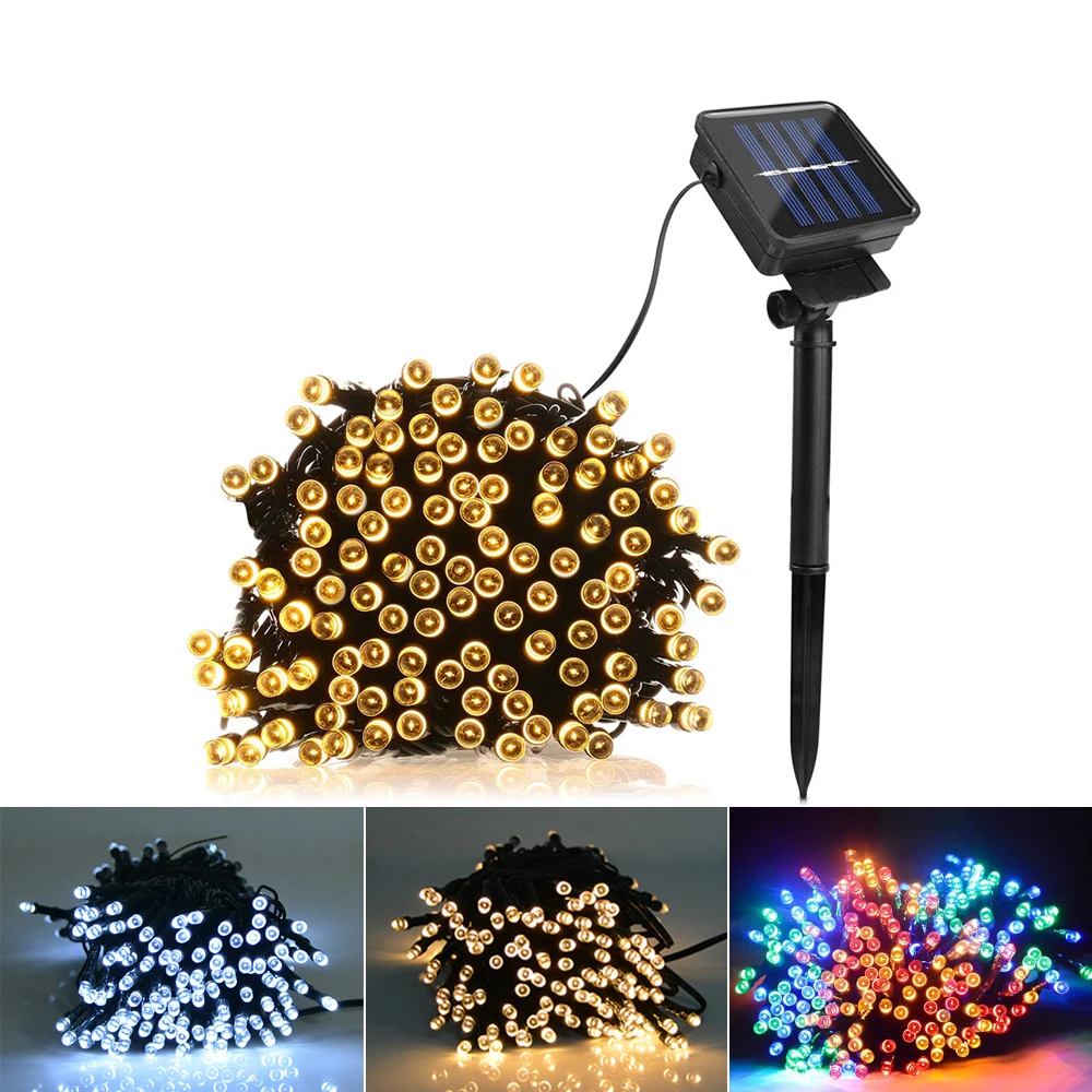 

7M12M 22M LED Solar Power Holiday Festival Curtain Wedding Lights LED String Solar light Outdoor Garden Garland Party Decoration