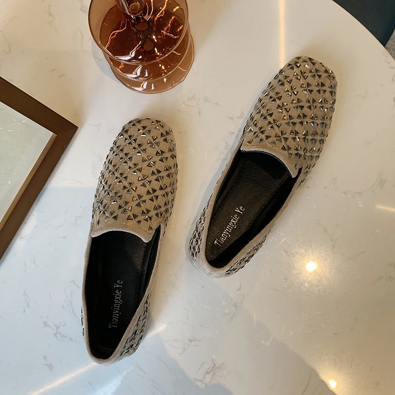 

2020 Women Flat Shoes New Fashion Sequins Square Head High Quality Casual Work Joker Comfort Flats Ladies Shoes Female W38-59