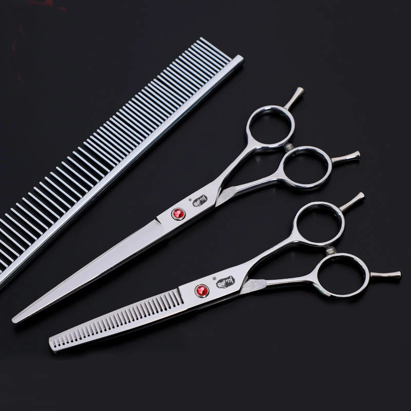 

7Inch Pet Grooming Scissors with Thinning, Straight, Curved Down Shears great for Groomers, Home Grooming and Groomer Beginners