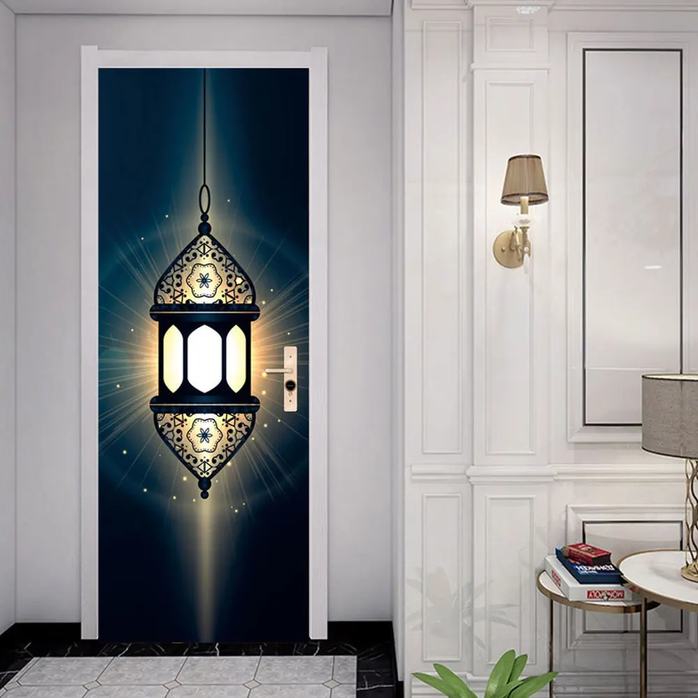

Portable Lamp Pattern Door Stickers Adhesive Waterproof Door Decals Muslim DIY Porch Decorative Stickers Mural Decals Home Decor