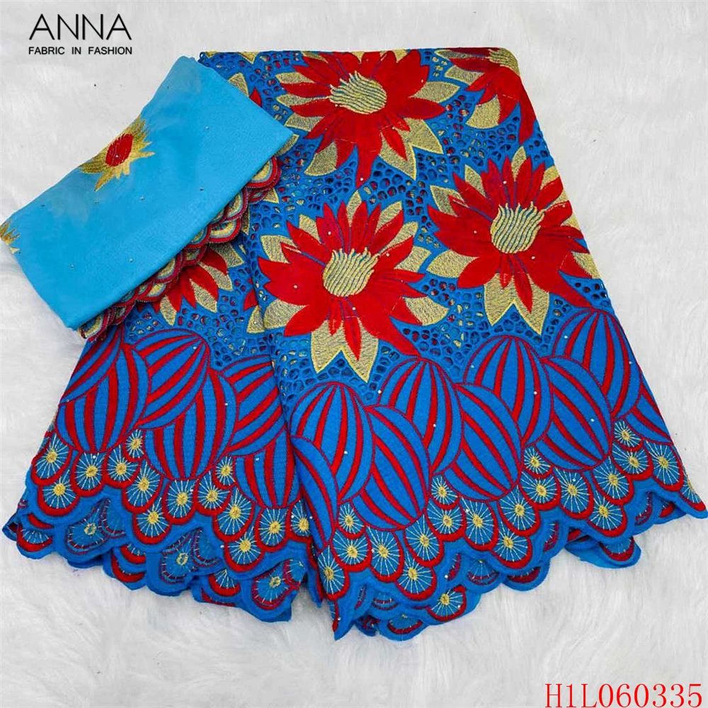 

Anna french voile lace fabric 2021 high quality swiss lace fabric 5+2 yards 100% cotton african tulle with stones for sewing