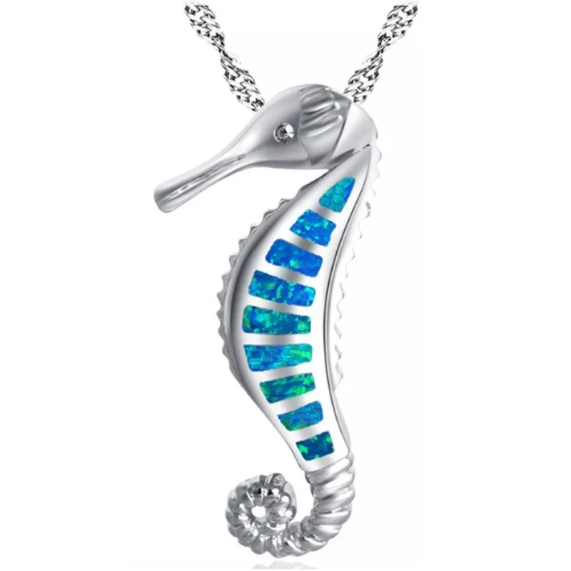 Trendy Silver Color Blue Opals Choker Necklace Women Seahorse Animal Chain Pendant Necklaces Boho Love Jewelry Charms Bijoux |
