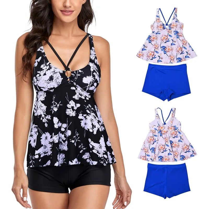 

High Waist Bikini Set With Shorts Swimsuit Two Piece Women 2021 Print Sport Gym Push Up Swimwear Bathing Suit