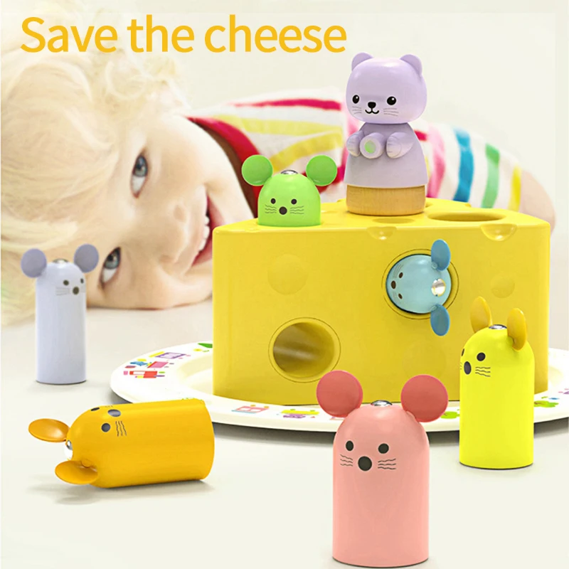 

Montessori Toys Magnetic Save Cheese Toy Mouse Catching Educational Building Blocks For Children