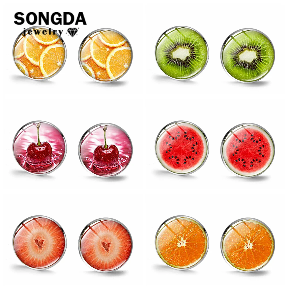 Индивидуальные милые круглые серьги SONGDA в виде фруктов вишня киви клубника