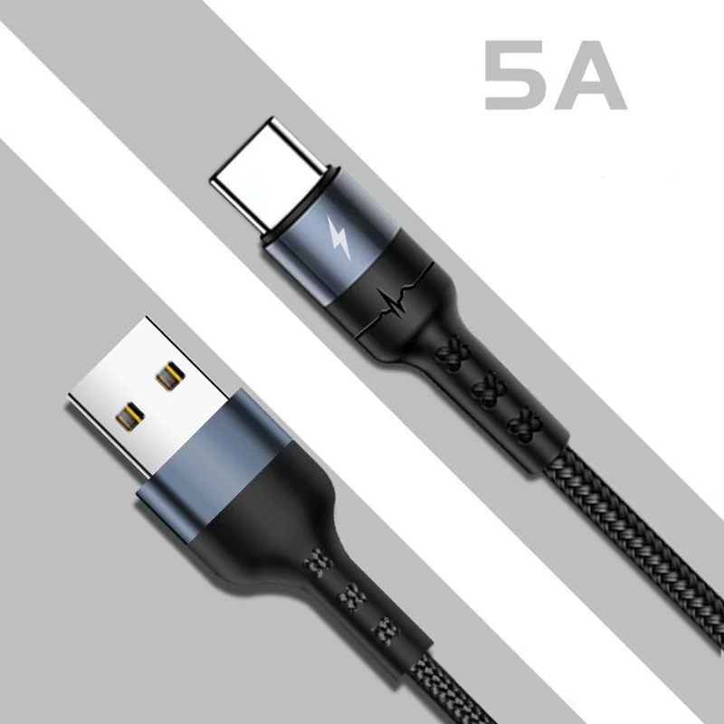 Тип C USB C 5A кабель для huawei samsung Xiaomi быстрое зарядное устройство QC 3,0 Supercharge супер быстрая зарядка Зарядное устройство шнур 1/2 м/3 м/метр - Цвет: gray