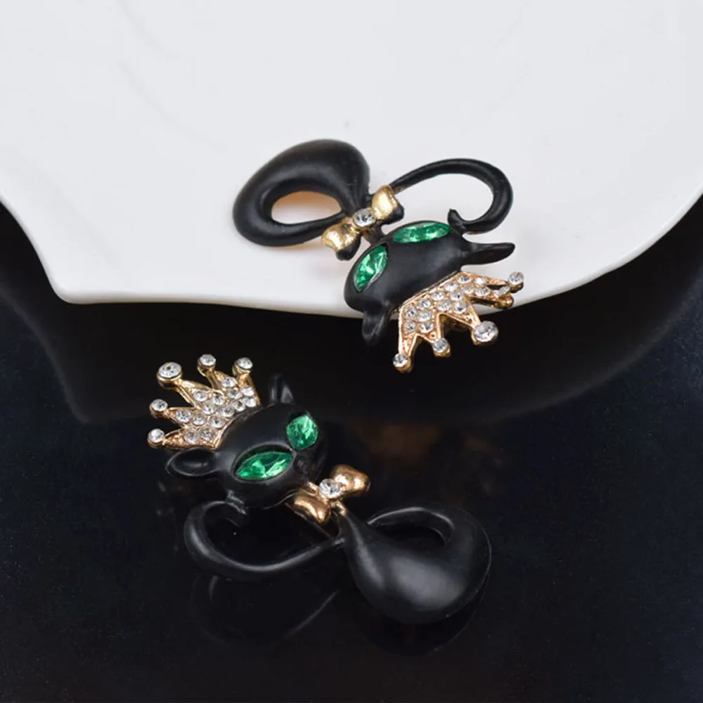 Броши-кошки унисекс с черной эмалью и зелеными глазами симпатичная брошь в виде