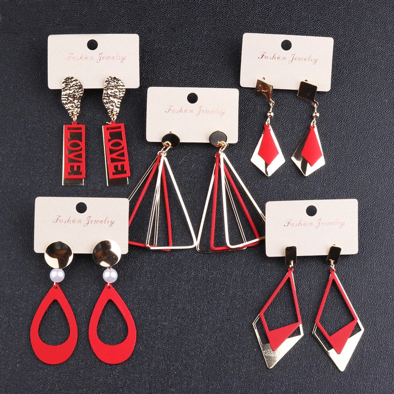 

European and American creative new sports fashion leisure red Earrings simple geometry long women's jewelry accessories factory