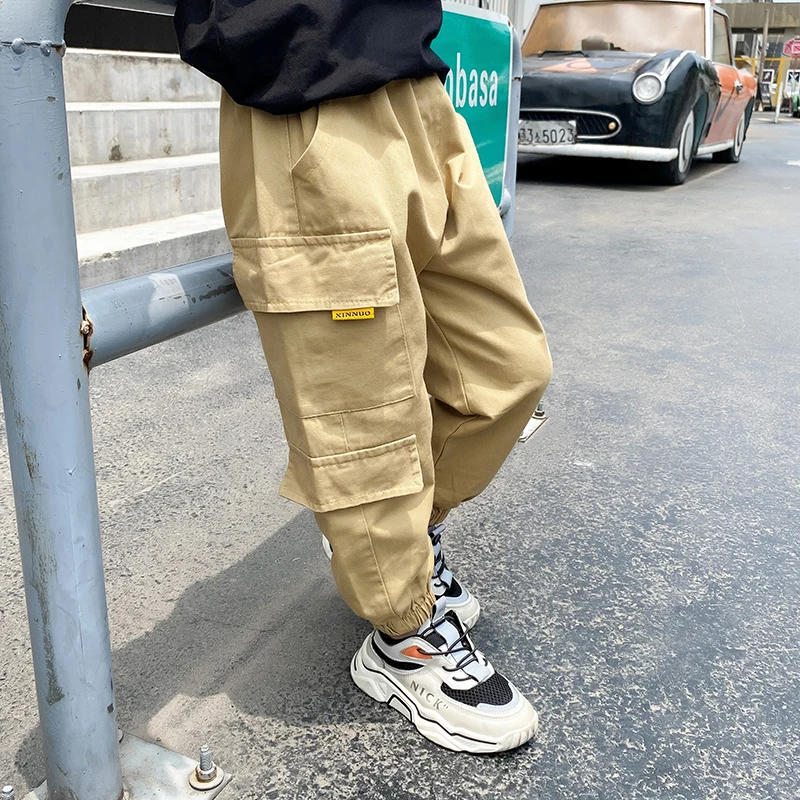 

Однотонные повседневные брюки-карго для мальчиков От 0 до 9 лет детские брюки; Сезон весна-осень; Эластичная резинка на талии; Средняя посадк...