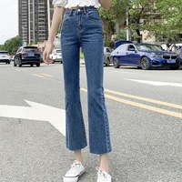 ankle length micro flare jeans for women summer autumn high waist slim boot cut denim pants ladies casual jeans trousers