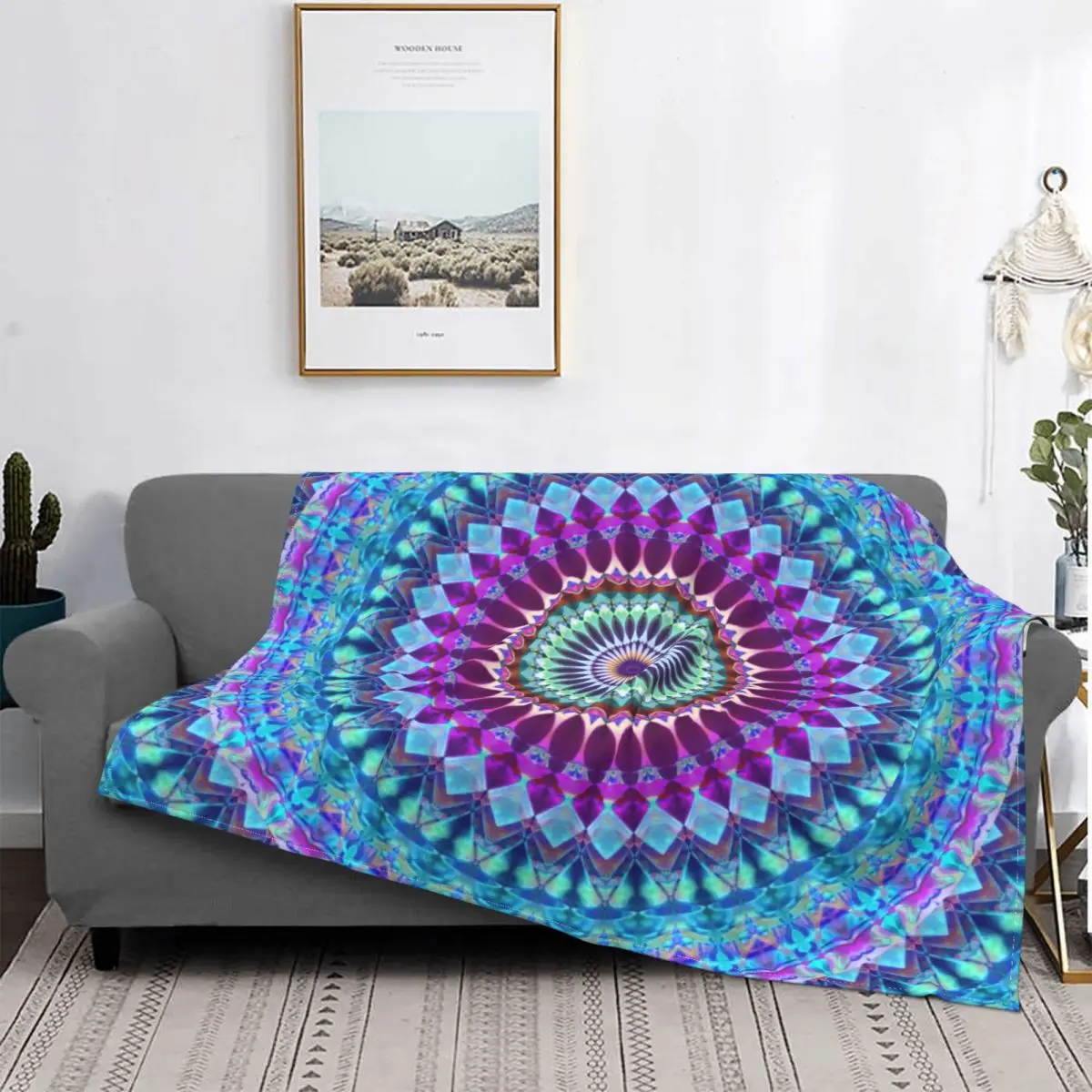 

Manta geométrica de Mandala, decoración textil de lana, religión budista, mantas súper cálidas para sofá, edredón de viaje