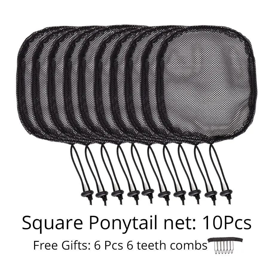 Square style 10pcs 5 шт./партия, черный цвет, Высококачественная сеть для волос, для изготовления конского хвоста и афро-пучка волос, парик, шапки, сетки для волос, цена - Цвет: Square style 10pcs