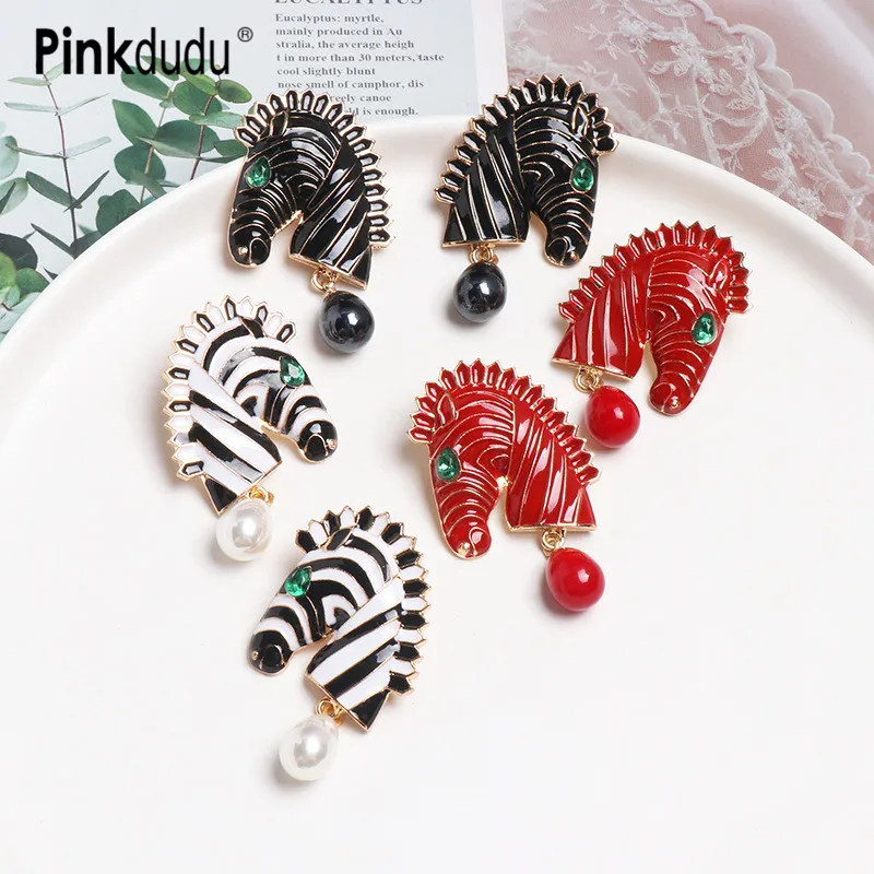 Модные серьги подвески с жемчугом в стиле Ins Pinkdudu крупные черно белые виде зебры