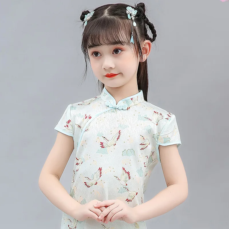 

4-14 Year Children Girl Clothing Chinese Hanfu Tang Suit Dress Cheongsam For Baby Kids