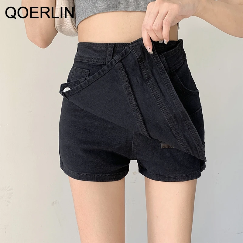 

Chic Irregular Jeans Skirts Shorts Women Plus Size Korean 2021 Summer Beach Streetwear Wide Leg A-line Asymmetrical Denim Shorts