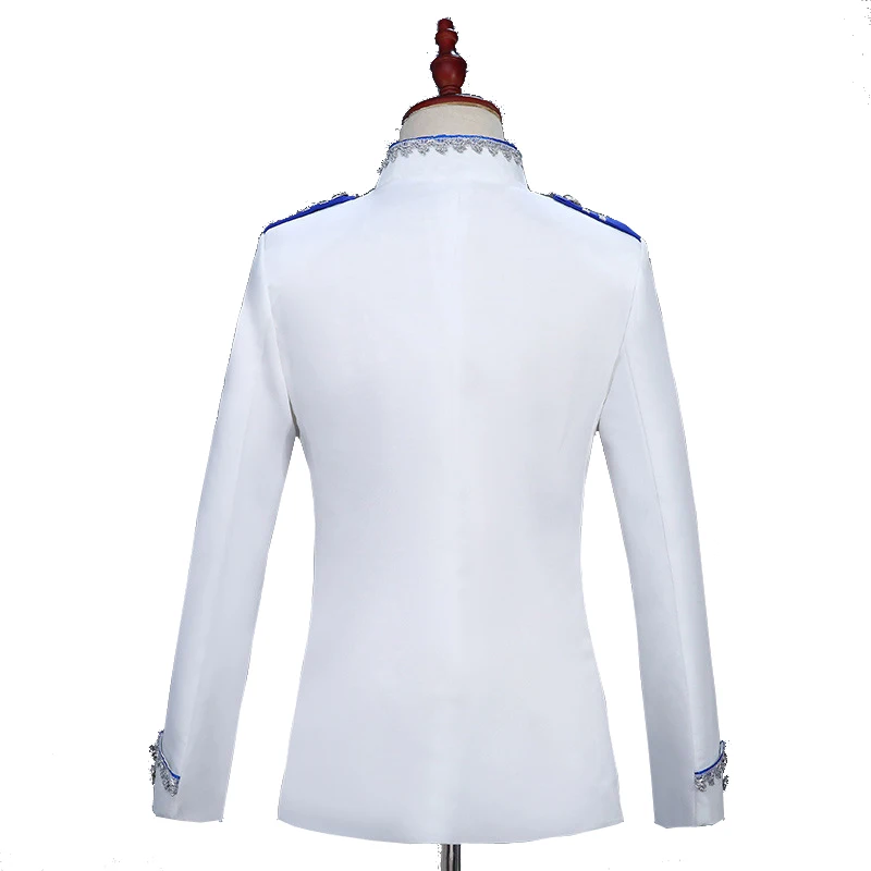 Shenrun Мужской Блейзер Slim Fit Военный стиль Униформа суд принц белый модный костюм пиджак Свадебный Жених Тощий сценический костюм