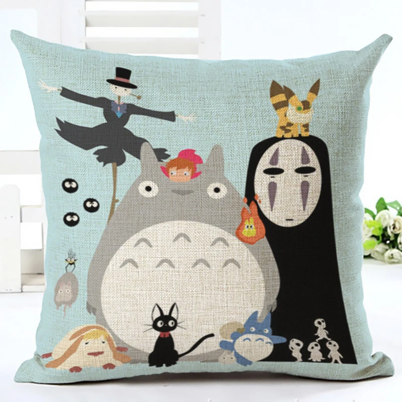 Льняная хлопчатобумажная наволочка Totoro с рисунком животных для дивана/кровати