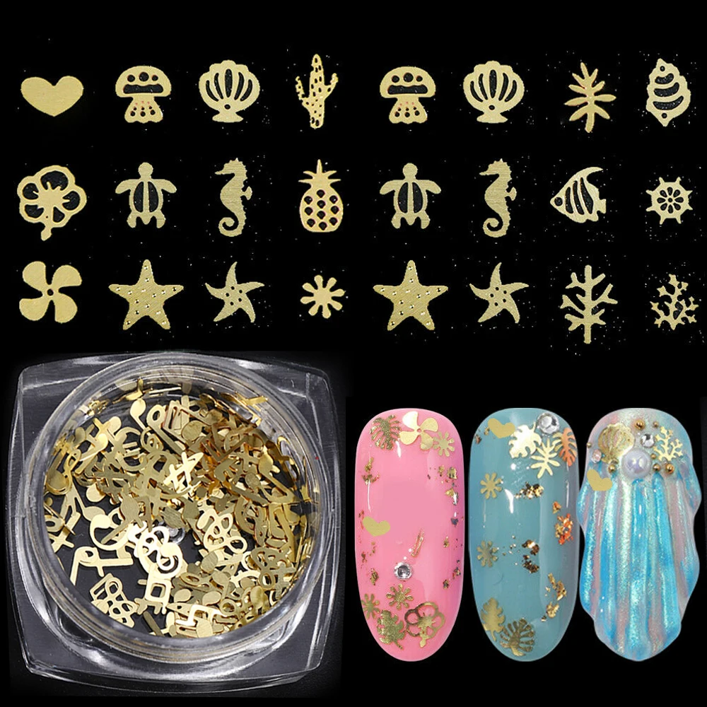 

Nail Accessories Designs For Nail DIY Art Decoration Gold Metal Slices Flower Nail Art Glitter Hollow Nail Flakes Manicure Tips
