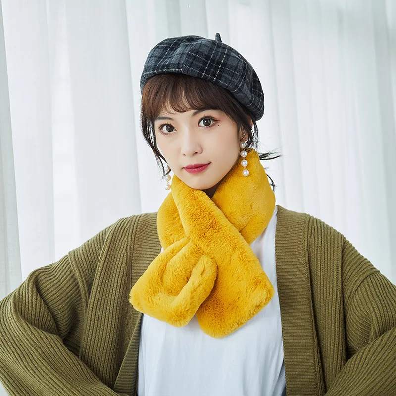 Женский короткий шарф из искусственного кроличьего меха зимний плотный теплый