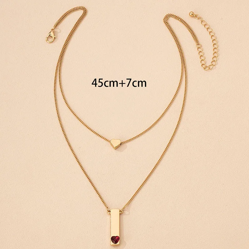

Ins Gold Chain Red Love Heart Double Layers Bar Minimalism Pendant Choker Necklaces Trendy Korean Fashion Women Party Jewelry
