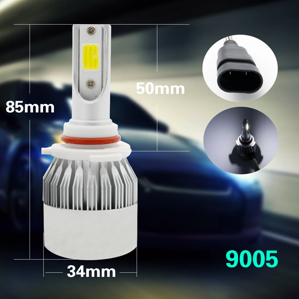 2 шт. C6 светодиодный автомобильных фар 36w COB авто фары лампы H1 H3 H4 H7 H11 9005 9006