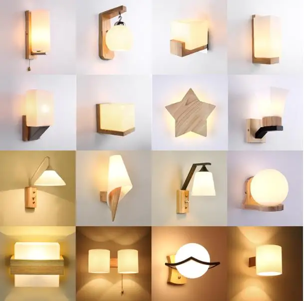 Светодиодная настенная лампа из массива дерева в скандинавском стиле стеклянный