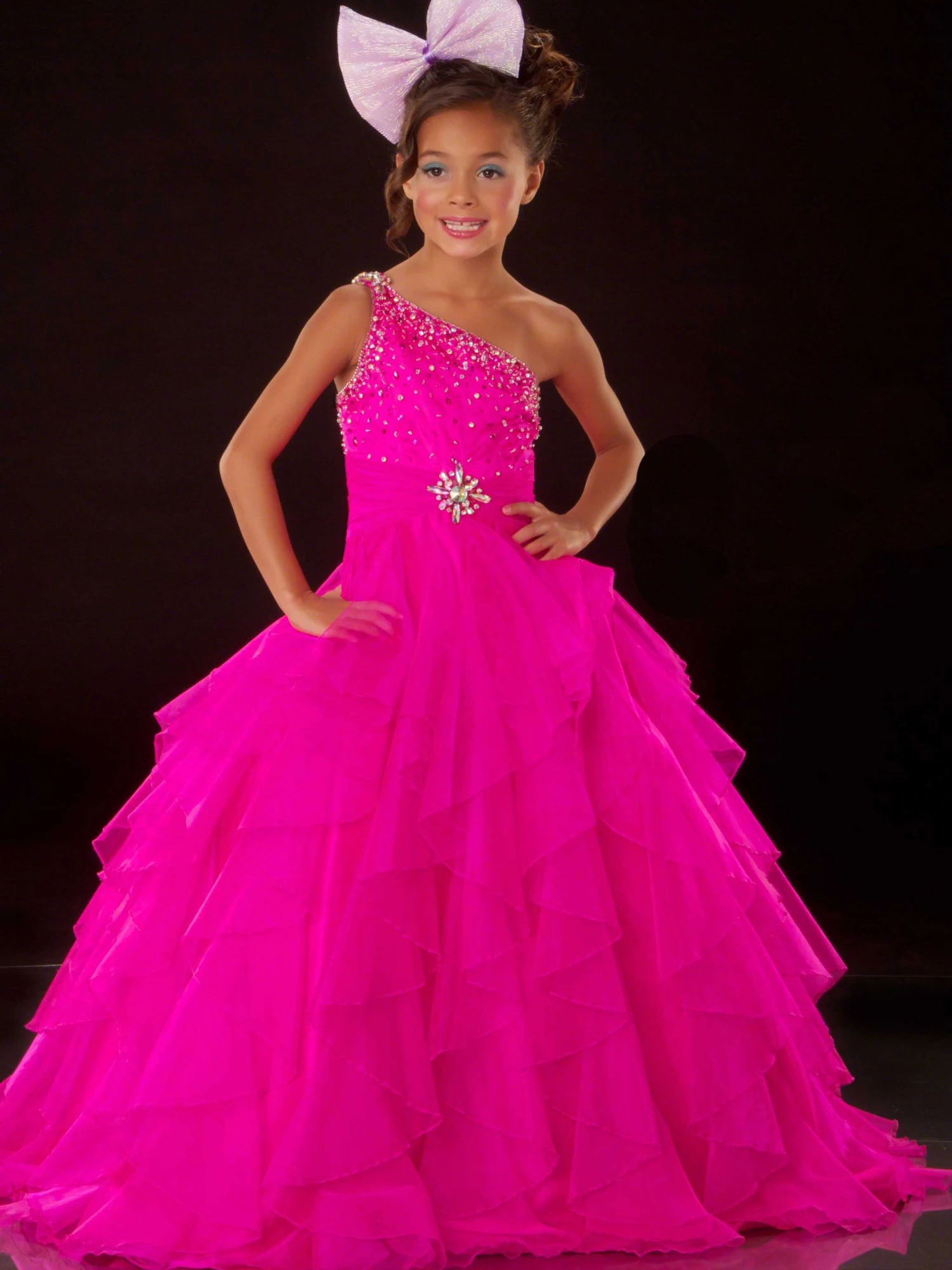 Bright Blue Fushcia Green One Shoulder Flower Girl Dresses Girls' Pageant Holidays/Birthday Custom Size 2-14 F14 |