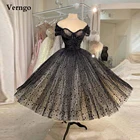 Винтажное черное Тюлевое платье Verngo для выпускного вечера, пышная юбка в горошек с короткими рукавами и бусинами, вечернее платье до щиколотки, 2021