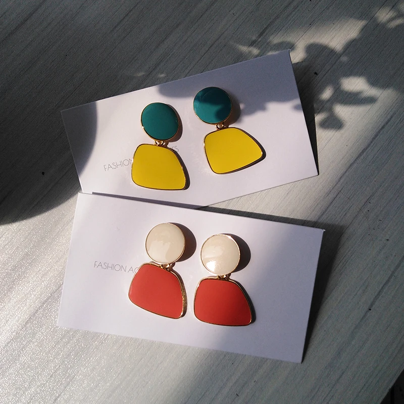 Модные ювелирные серьги S925 с иглами Необычные геометрические красочные эмалевые