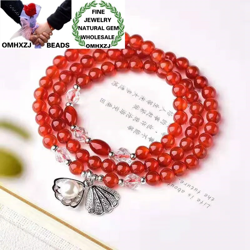

OMHXZJ оптовая продажа ZB375 модный подарок на день рождения и свадьбу из натурального камня Круглые бусины из чистого красного агата браслет из ...