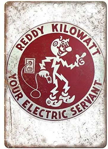

PixDecor Reddy Kilowatt Electric Porcelain Look Reproduction Metal Sign Wall Decoration Garage Shop bar Living Room Wall Art tin