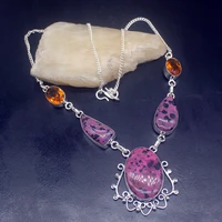 gemstonefactory jewelry big promotion 925 silver dalmatian jasper honey topaz women ladies gifts chain necklace 46cm 202101573