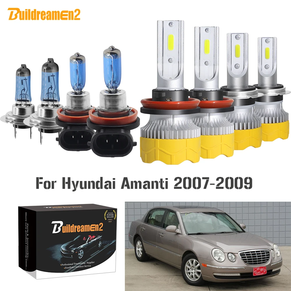 

Buildreamen2 4 X Car Styling Headlight High Low Beam LED Halogen Light Headlamp White H7 H11 12V For Hyundai Amanti 2007-2009