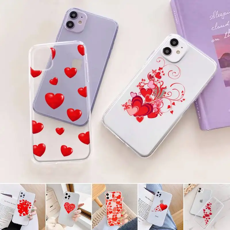 

Red love heart romantic Phone Case Transparent for iPhone 11 12 6 7 8 Pro X XS Max XR Plus Silicone Soft TPU Clear mobile bags