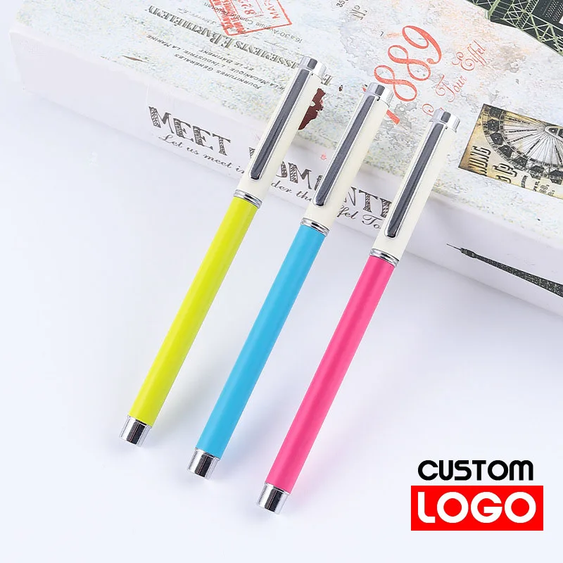 

Color Fashion Metal Gel Pen Customized Logo Text Engraving Lovers Sign Pen Gift Pen Student Stationery Three Colors Optional