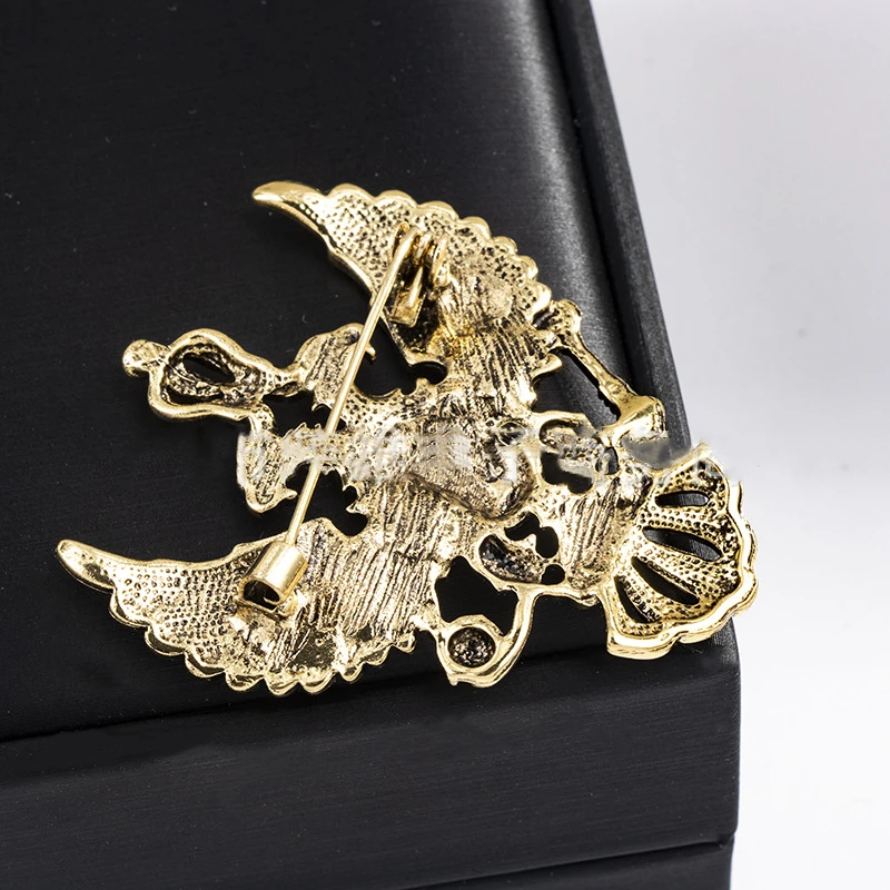 

Vintage Russian National Emblem Shape Brooches Antique Gold Color Rhinestone Brooch Women Men Souvenir Gifts Lapel Pins