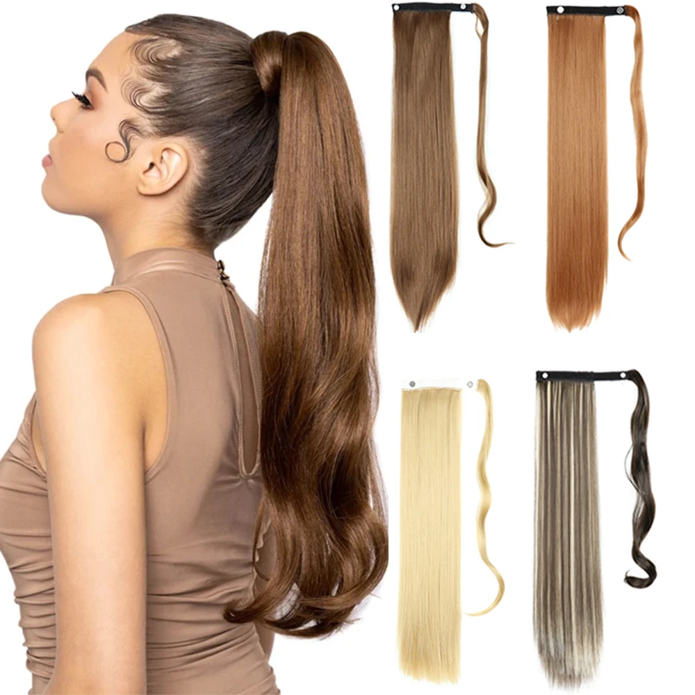 

LISI GIRL Synthetic Extensions 22Inch Long Straight Ponytail Hair Heat Resistant Hair Wrap Around Pony Hairpiece for Women