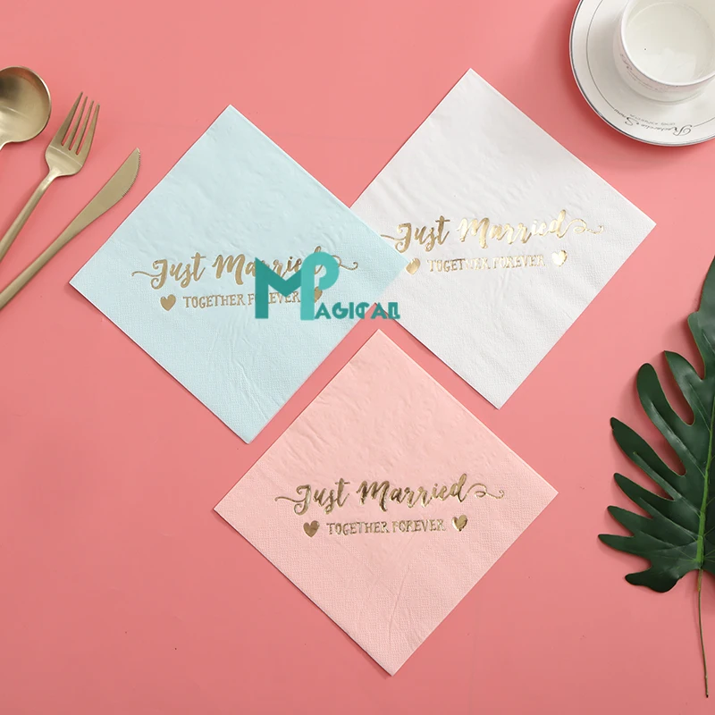 

16pcs Foil Gold Disposable Napkins Just Married Letter Valentine Paper Napkin For Wedding Engagement Anniversary Party Supplies