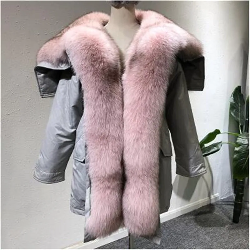 

2020 new Winter Jacket Natural big Fox Fur Collar Hooded white duck down jacket warm long Real Fur Coat Women Parka