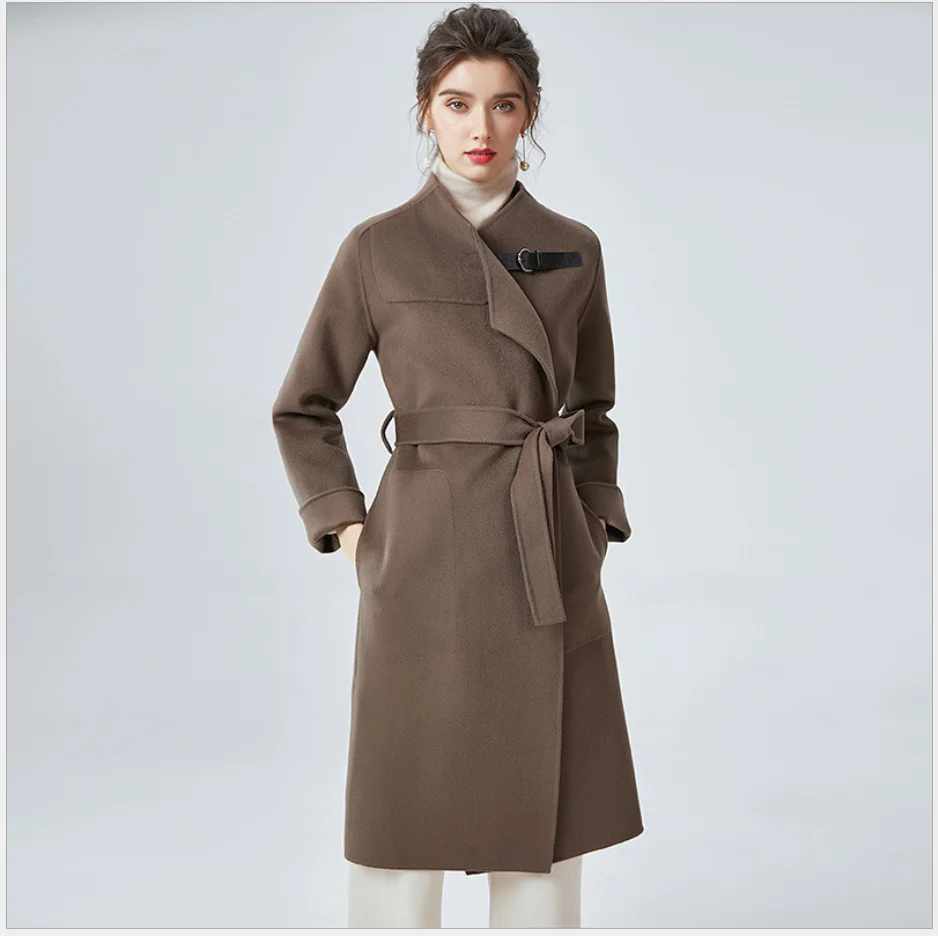 

Winter Coat Women New Arrival Fashion Cashmere Wool Jacket Outerwear Female Long Thick Warm Clothes Woolen Trench Overcoat red