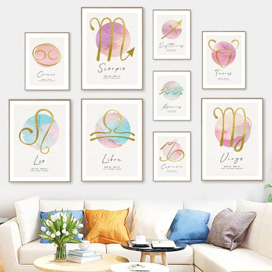 

12 Constellation Zodiac Planet Neutral Wall Art Canvas Painting Nordic Posters And Prints Wall Pictures For Living Room Decor