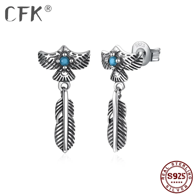 

CFK Sterling Zilver 925 Sieraden Vintage Veer Oorbellen Bengelen Persoonlijkheid 5A + Zirkoon Oorbellen Voor Vrouwen Party Gift